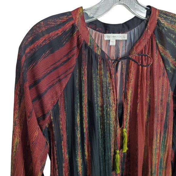 Love Kyla Size L Dress Maxi Flowy Boho Chic Tassel Tiered Long Sleeve - Picture 6 of 16